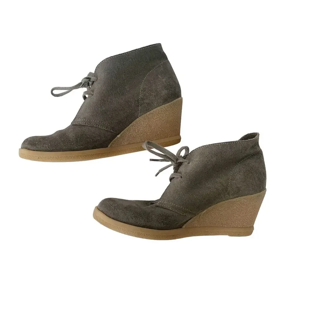 J Crew Lace Up Wedge Ankle Suede Boots Booties Shoes Women's Size 8 Grey